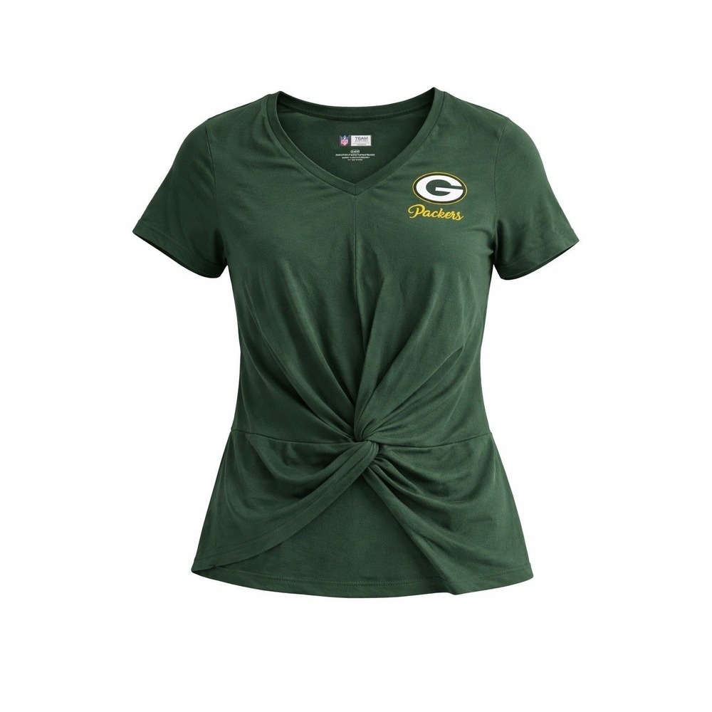 NFL Green Bay Packers Football Womens V Neck Twist Front T Shirt Size M NWT